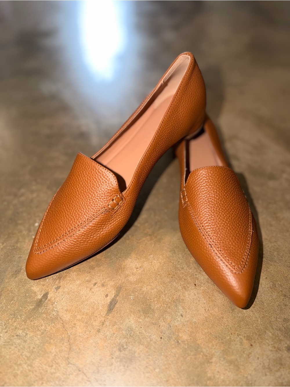 M.Gemi 36 Cognac Brown Leather Pointed Toe Loafers Flats Made in Italy Fall 6